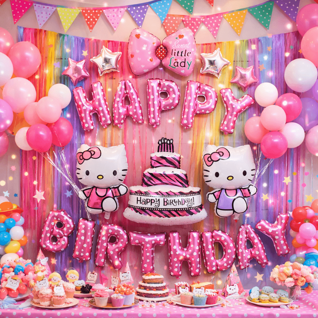 24pcs Kitty Birthday Girls Balloon Set Pink Party Decor Foil Balloons Kit - Thumbnail 2