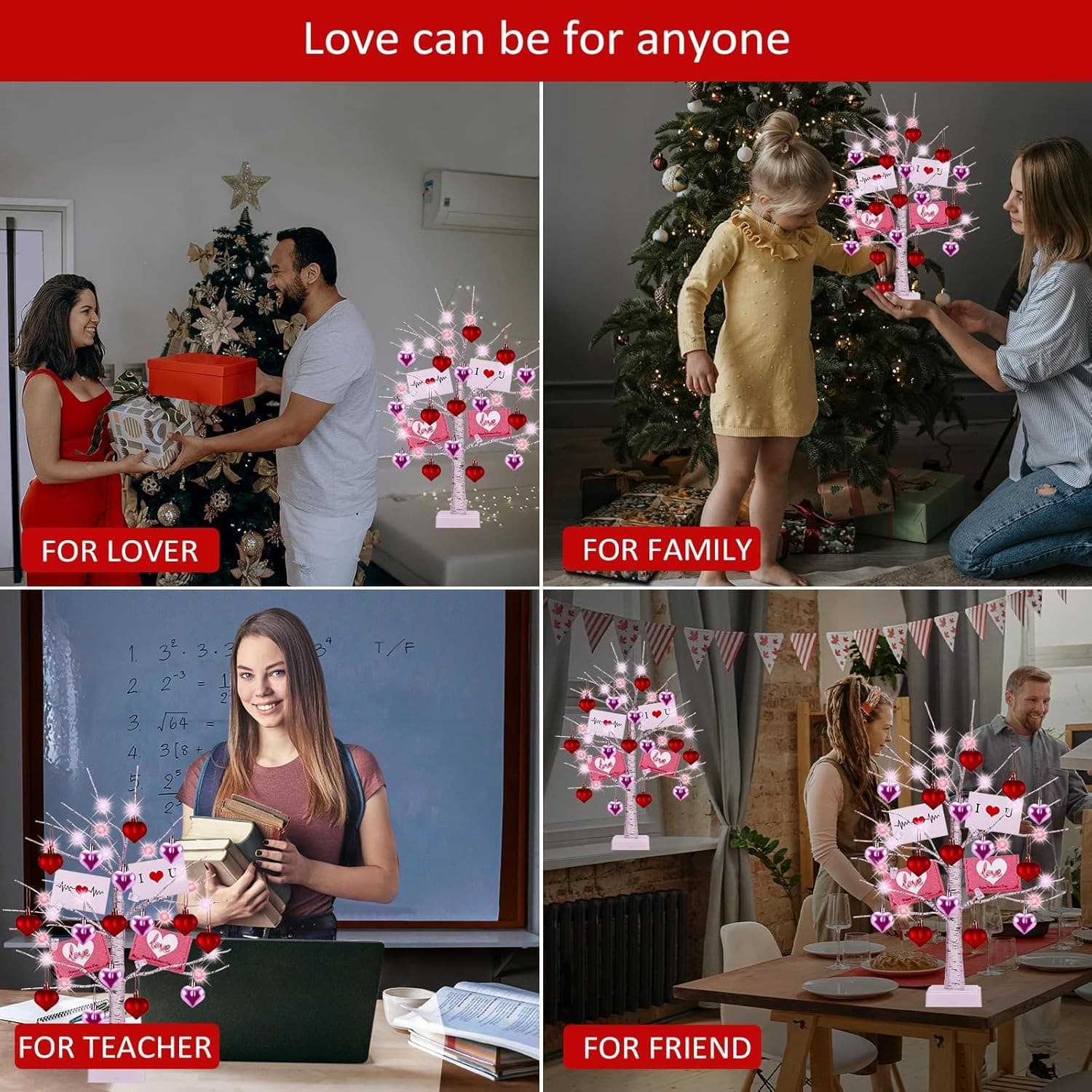 2 LED Lighted Birch Trees with Hearts & Cards,Valentine, Mother’s Day Decor Gift - Thumbnail 3