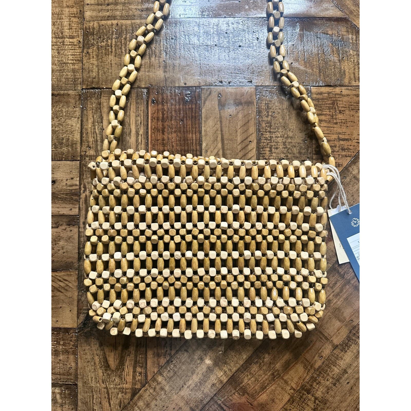 Universal Thread Wood Beaded Clutch Crossbody Purse Boho Woven Handbag - Thumbnail 7