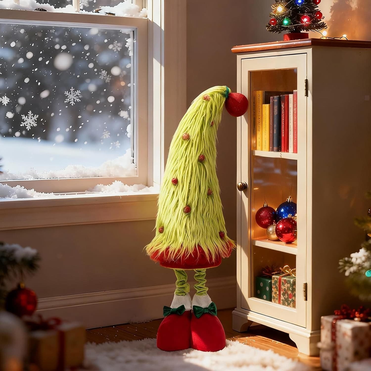 Standing Christmas Tree Gnome Plush 25–35" Adjustable Retractable Legs Decor - Thumbnail 5