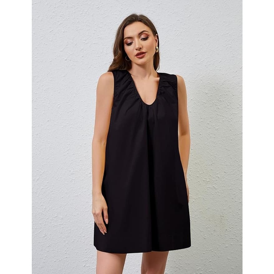 Womens Black Babydoll Mini Dress Sleeveless Cotton Flowy Casual Summer Size S - Thumbnail 5