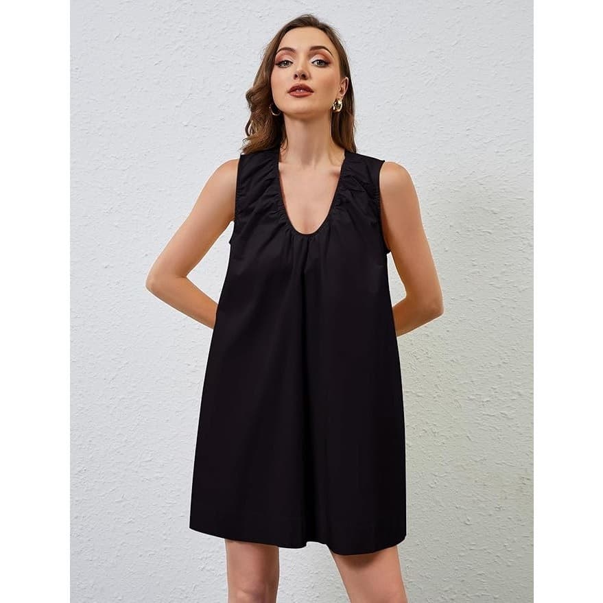 Womens Black Babydoll Mini Dress Sleeveless Cotton Flowy Casual Summer Size S - Thumbnail 6
