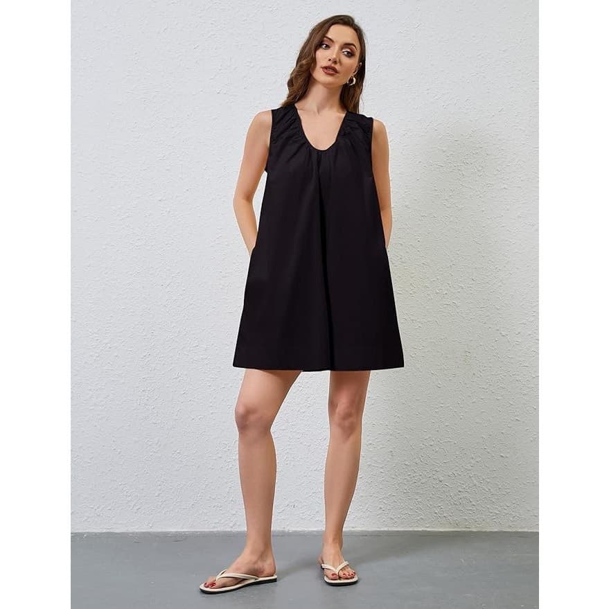 Womens Black Babydoll Mini Dress Sleeveless Cotton Flowy Casual Summer Size S - Thumbnail 3