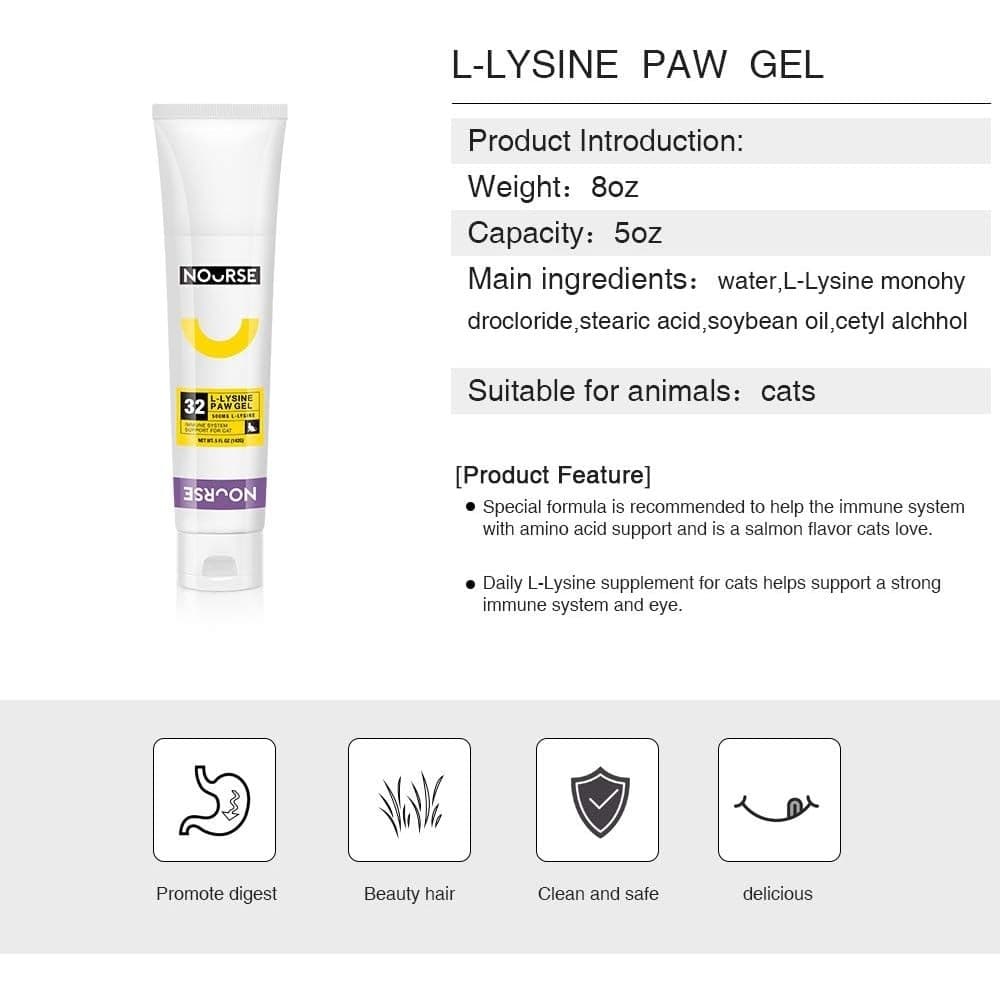 Nourse L-Lysine Paw Gel for Cats Immune Support Eye Health 5oz Salmon - Thumbnail 2