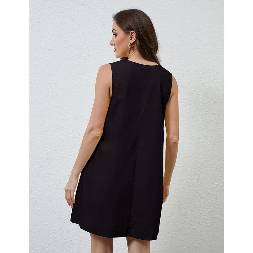 Womens Black Babydoll Mini Dress Sleeveless Cotton Flowy Casual Summer Size S - Thumbnail 4