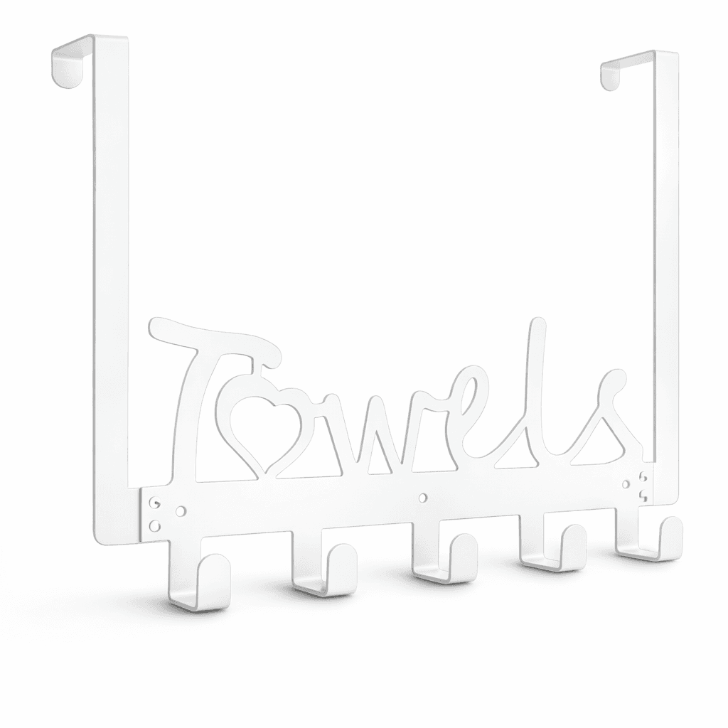 Over Door Towel Rack Metal 5 Hooks White Bathroom Organizer Hanger - Thumbnail 3