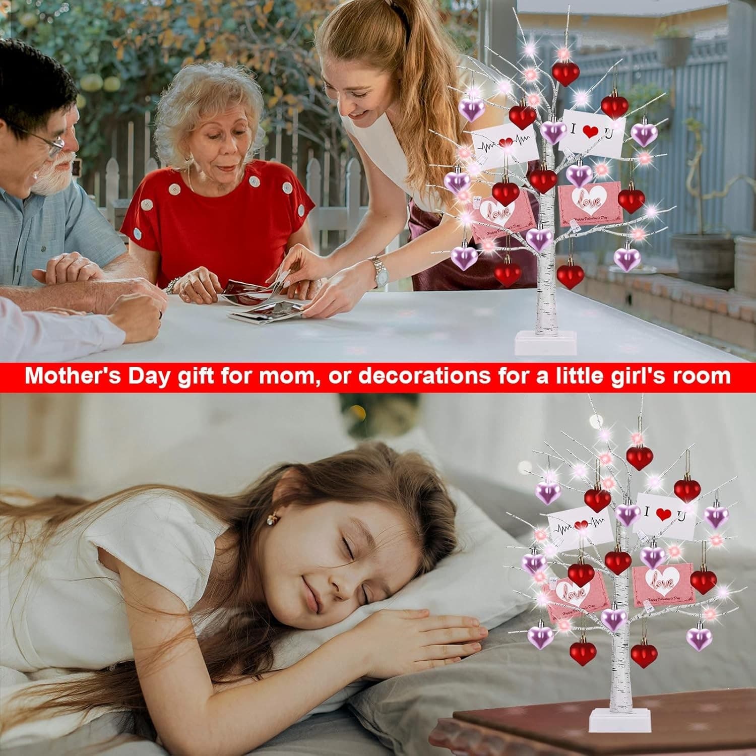 2 LED Lighted Birch Trees with Hearts & Cards,Valentine, Mother’s Day Decor Gift - Thumbnail 6
