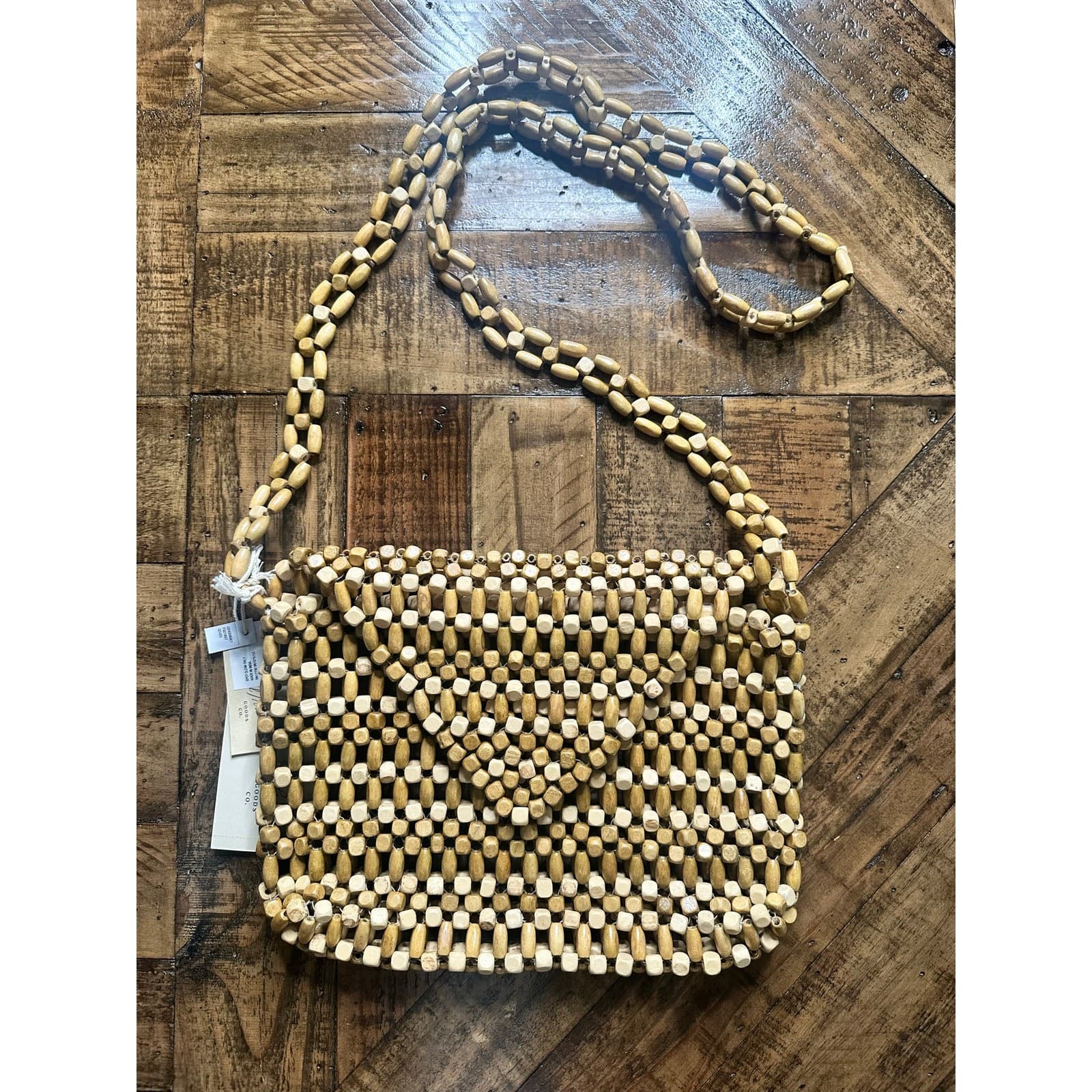 Universal Thread Wood Beaded Clutch Crossbody Purse Boho Woven Handbag - Thumbnail 3
