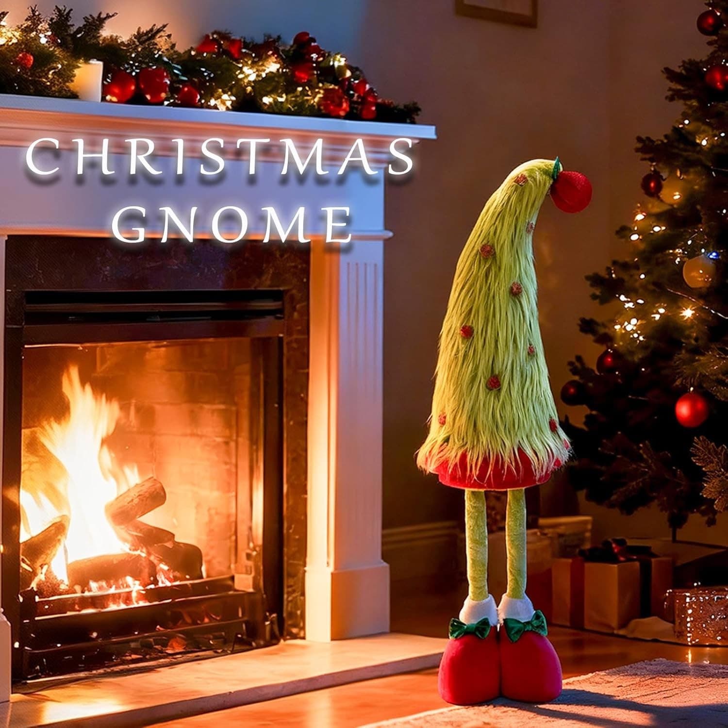 Standing Christmas Tree Gnome Plush 25–35" Adjustable Retractable Legs Decor - Thumbnail 6