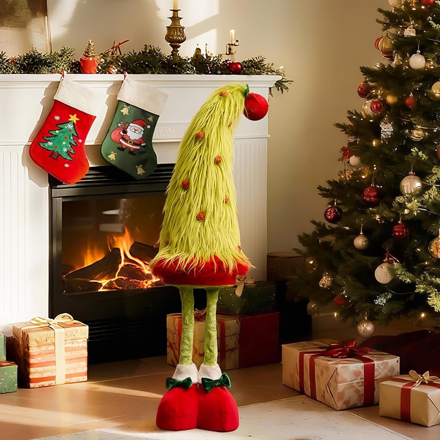 Standing Christmas Tree Gnome Plush 25–35" Adjustable Retractable Legs Decor - Thumbnail 3