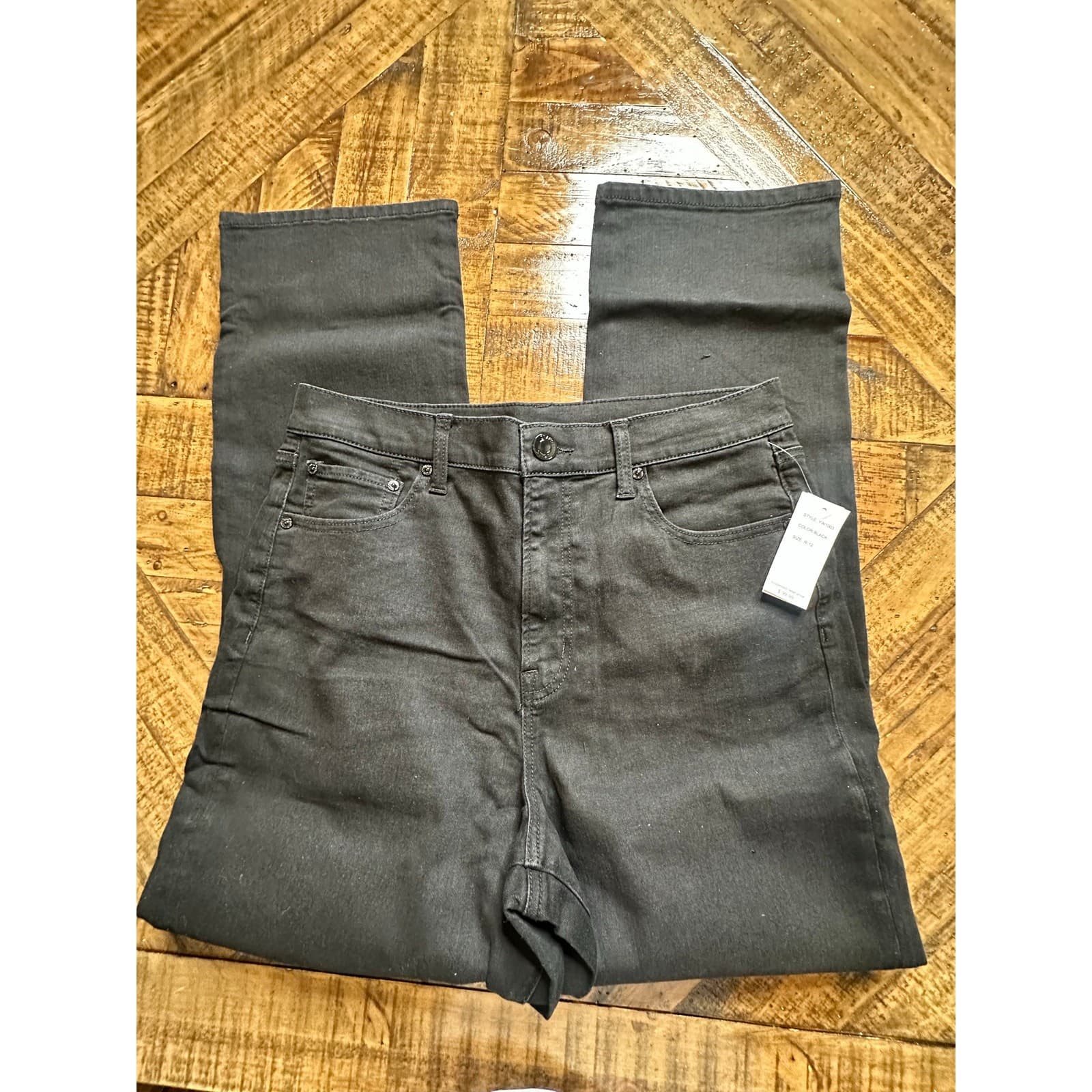 Womens High Waisted Straight Leg Mom Jeans Black Size 12 Stretch Denim - Thumbnail 6