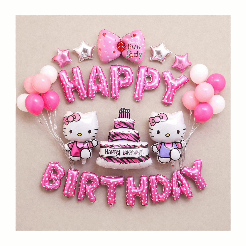 24pcs Kitty Birthday Girls Balloon Set Pink Party Decor Foil Balloons Kit - Thumbnail 3