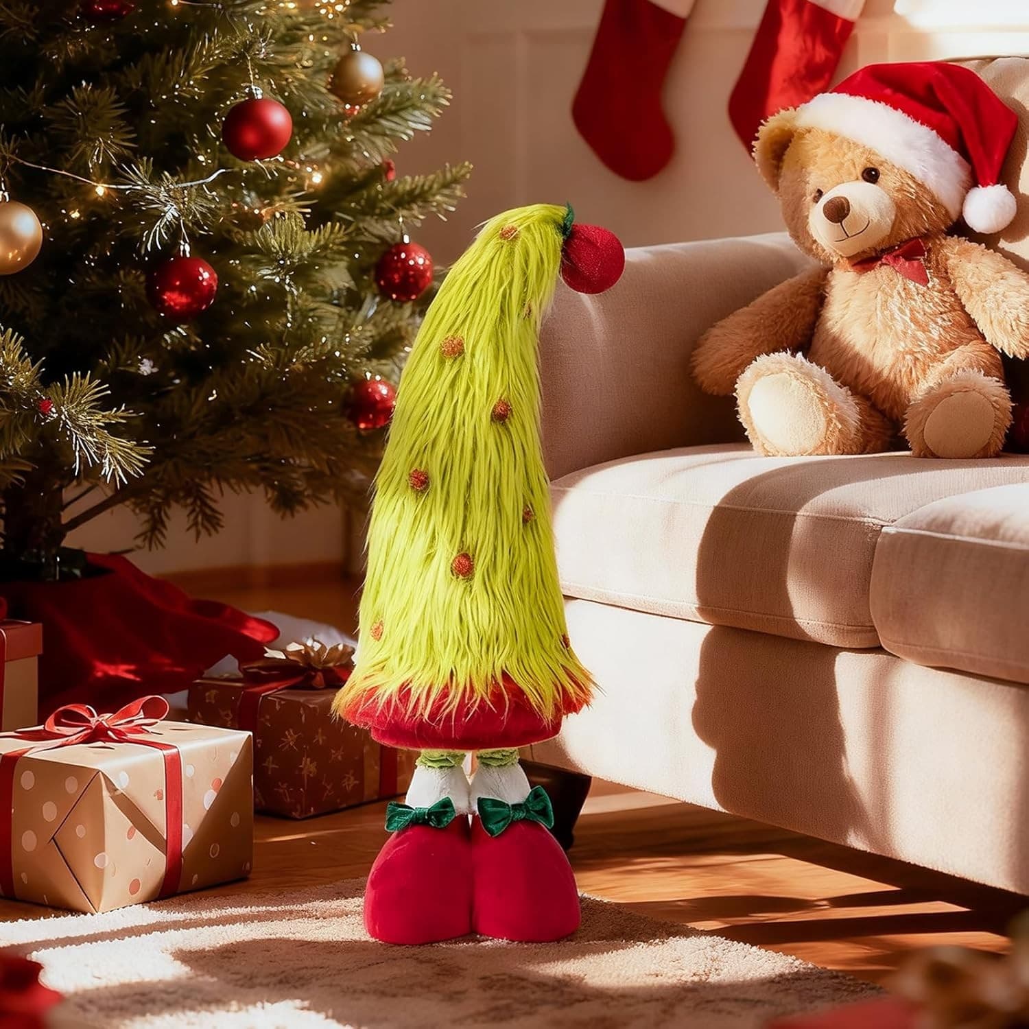 Standing Christmas Tree Gnome Plush 25–35" Adjustable Retractable Legs Decor - Thumbnail 2