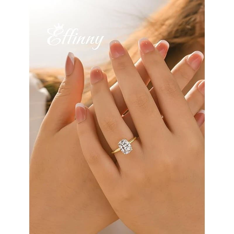 Moissanite Engagement Ring 2.5CT Cushion Crushed D Color VVS1 925 Silver Gold - Thumbnail 2