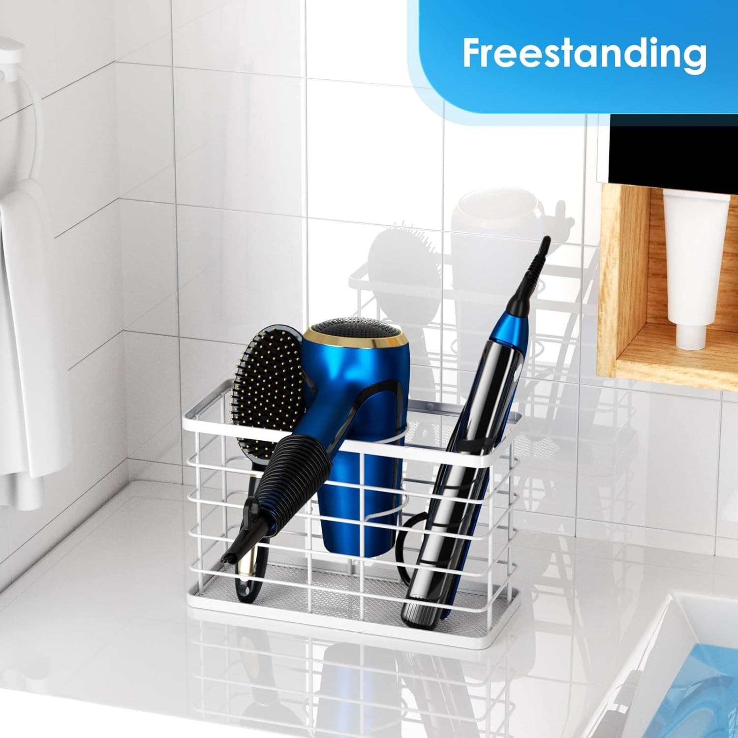 Hair Tool Organizer Wall Mount Dryer Holder Cabinet Door 3 in 1 No Drill White - Thumbnail 4
