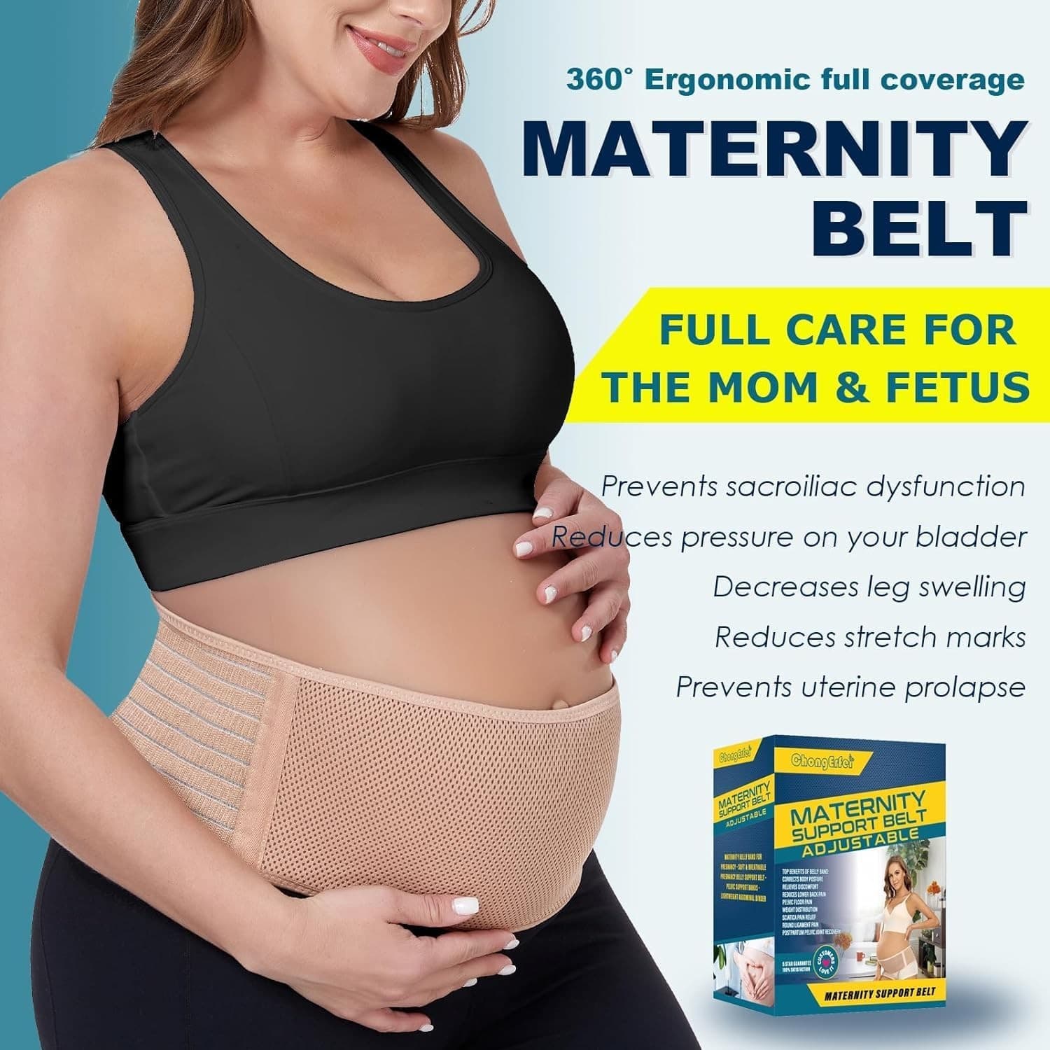Maternity Belly Band Pregnancy Support Belt Adjustable Back Abdomen Beige - Thumbnail 3