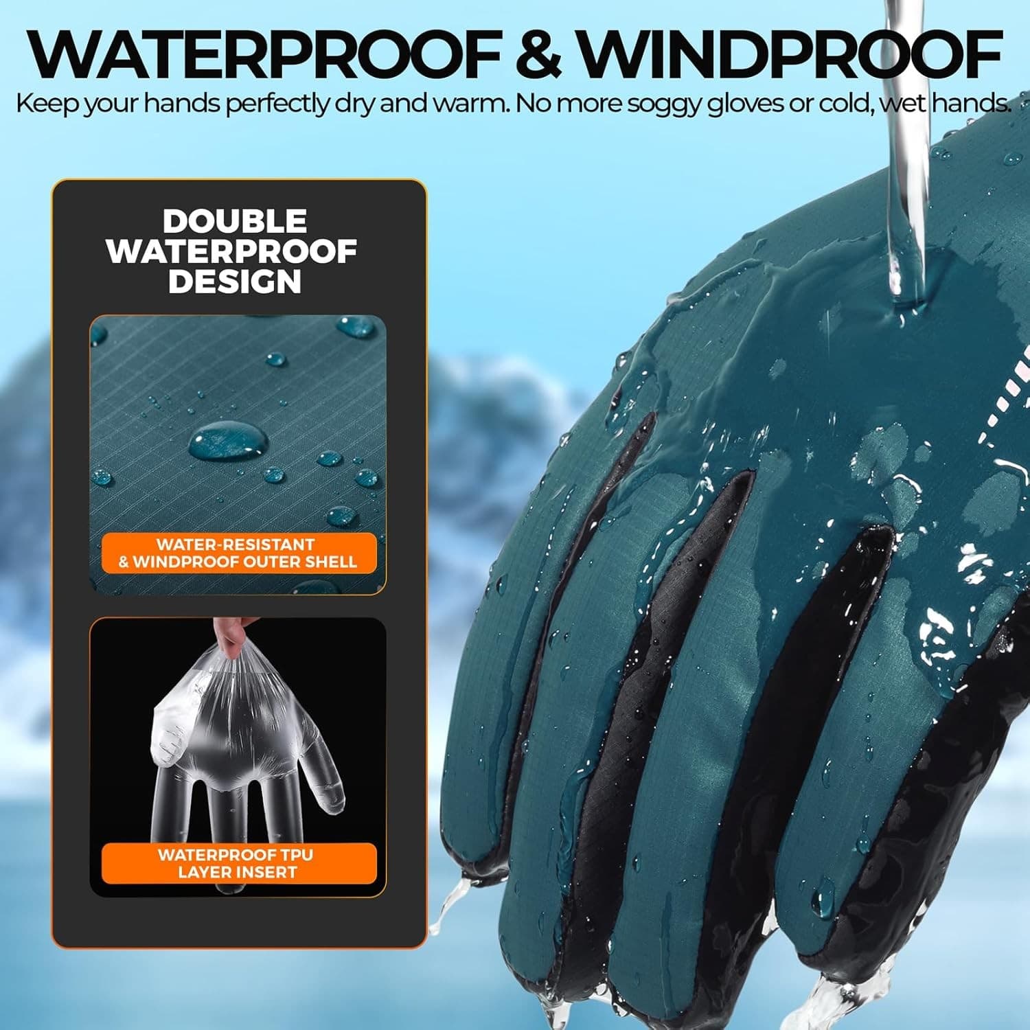 RIVMOUNT Winter Gloves 3M Thinsulate Waterproof Touchscreen Ski Cold Weather S - Thumbnail 2