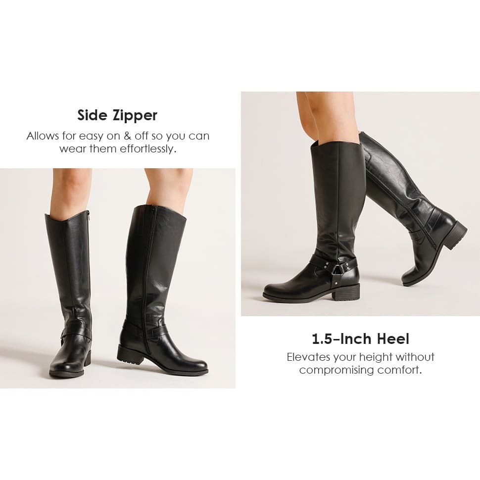 DREAM PAIRS Women Knee High Riding Boots Side Zipper Buckle Black Size 10 - Thumbnail 10