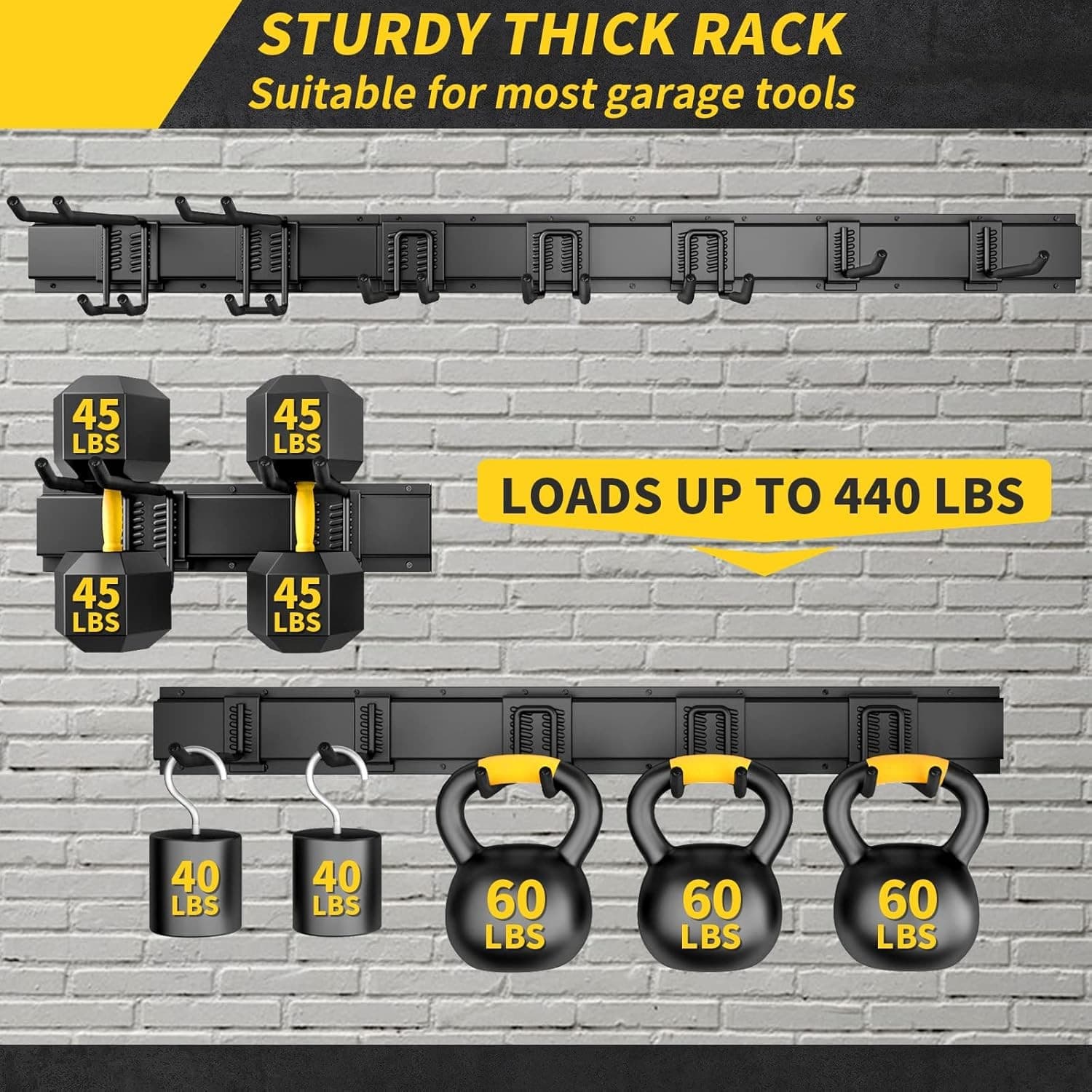48" Alloy Steel with 3 Panels & 7 Hooks Heavy Duty 440lbs Adjustable Hooks - Thumbnail 3