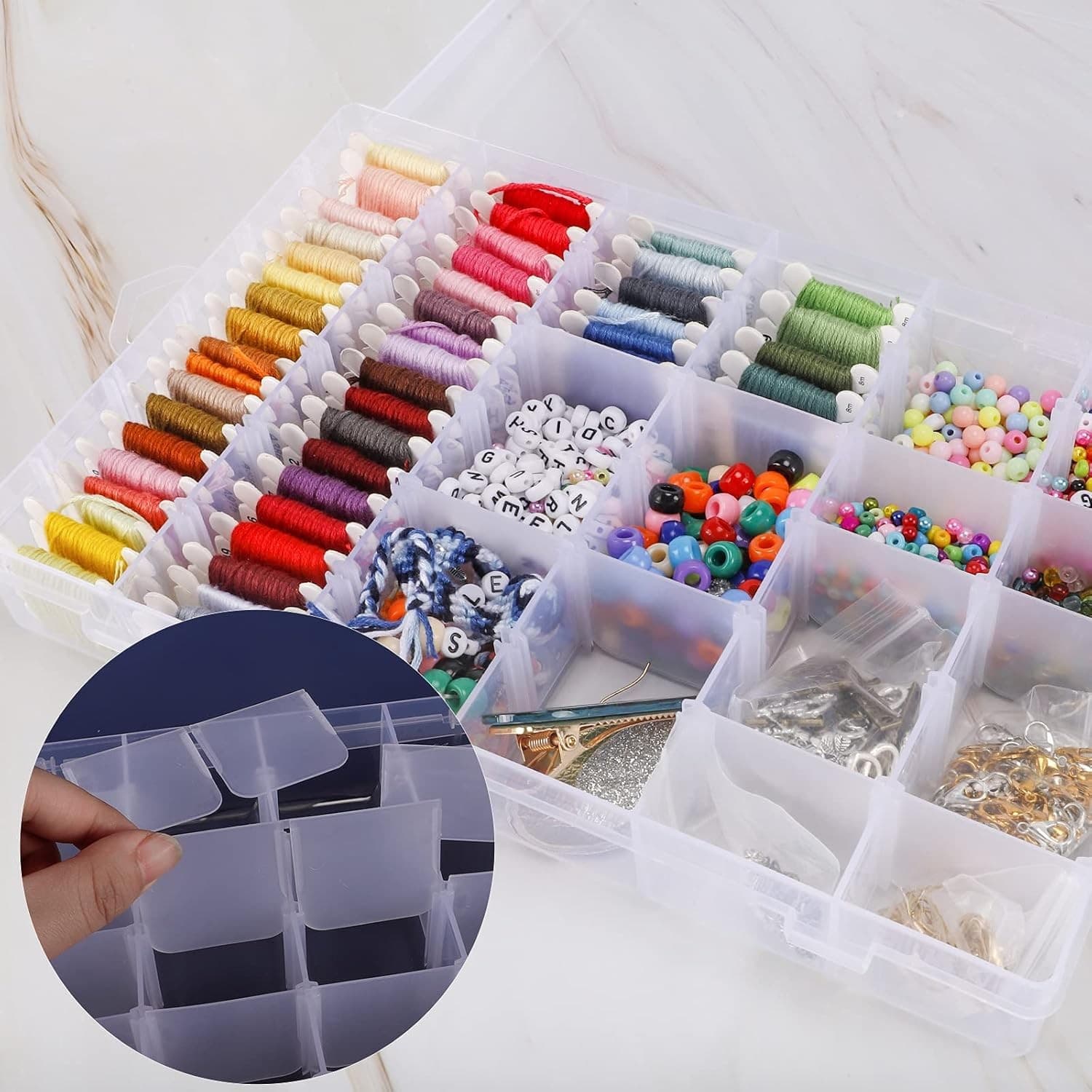 4 Pack 36 Grids Clear Plastic Organizer Box with Adjustable Dividers New - Thumbnail 8