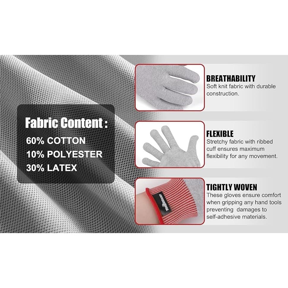 TeckWrap Vinyl Wrap Anti-Static Gloves Grey Car Decal Tint Application 2 Pairs - Thumbnail 7