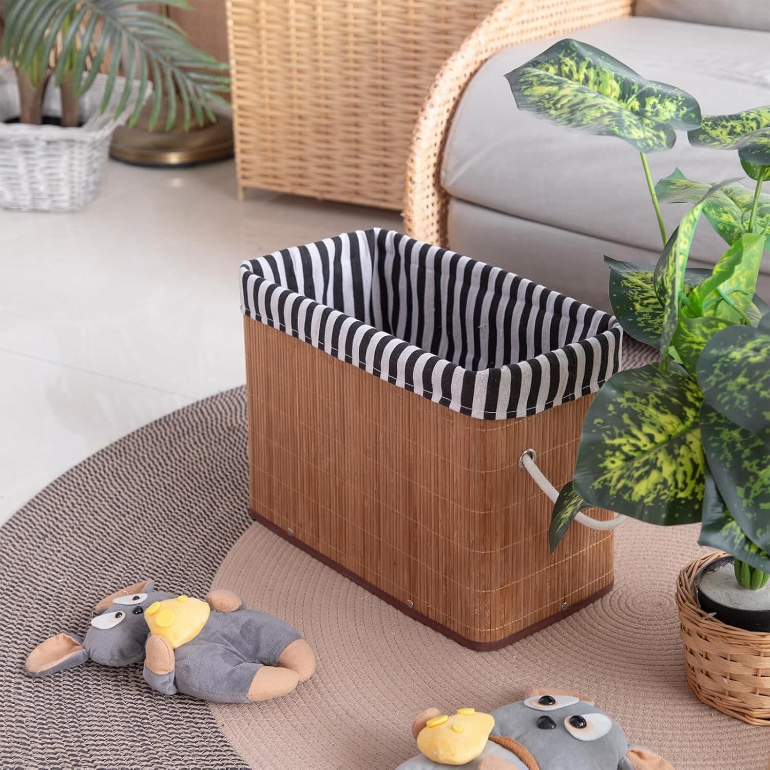 2PCS Bamboo Storage Basket Fabric Lined Under Desk Organizer - Thumbnail 8