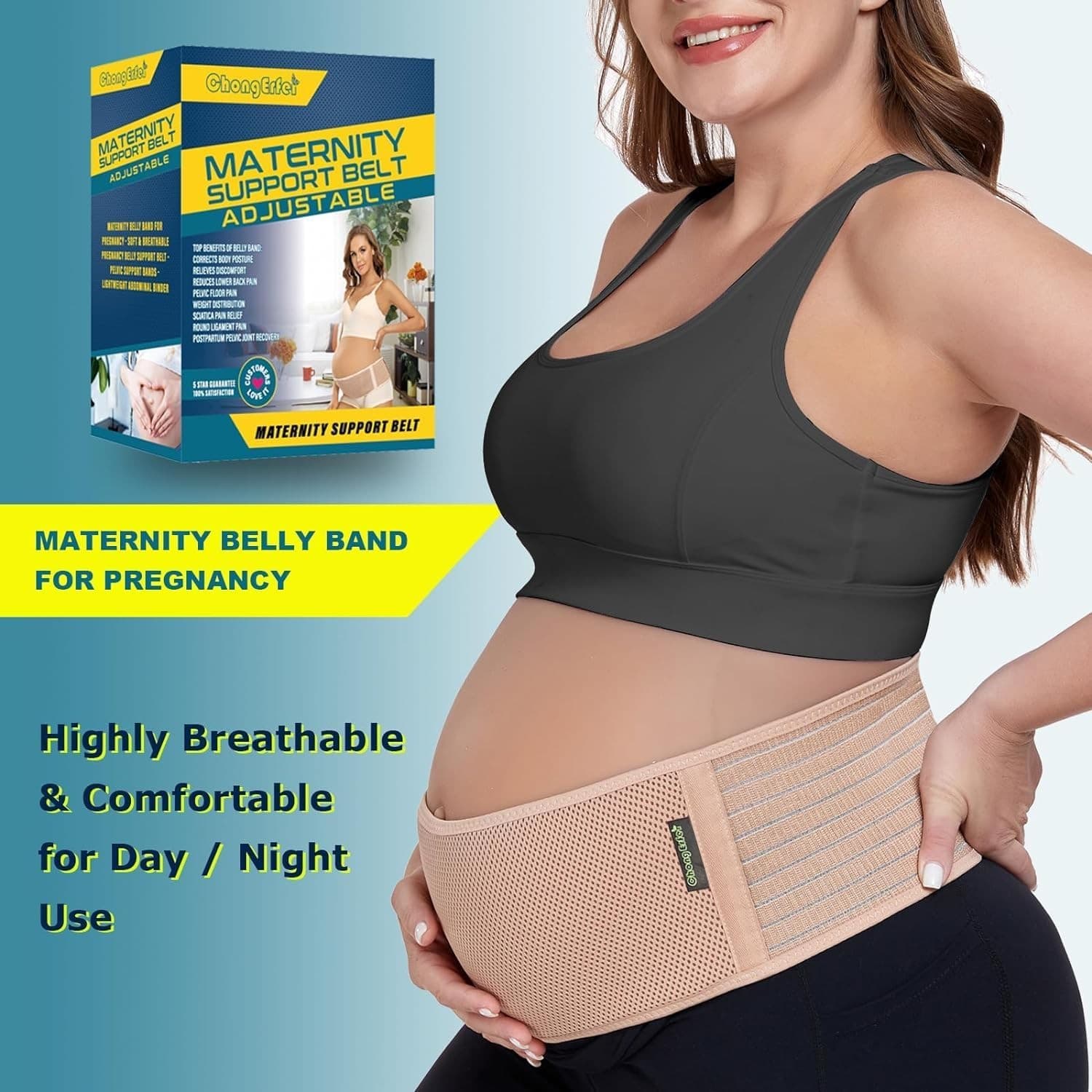 Maternity Belly Band Pregnancy Support Belt Adjustable Back Abdomen Beige - Thumbnail 4