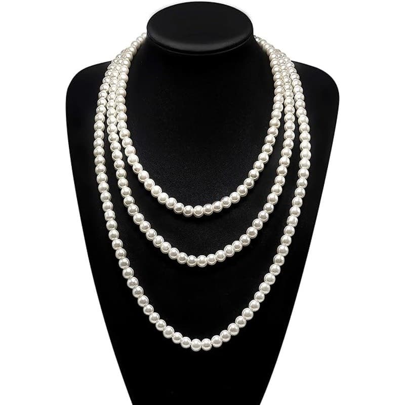 Long Faux Pearl Necklace 69" Layered White 8mm Beaded Strand Women Jewelry - Thumbnail 4