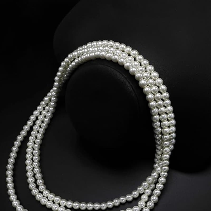 Long Faux Pearl Necklace 69" Layered White 8mm Beaded Strand Women Jewelry - Thumbnail 2