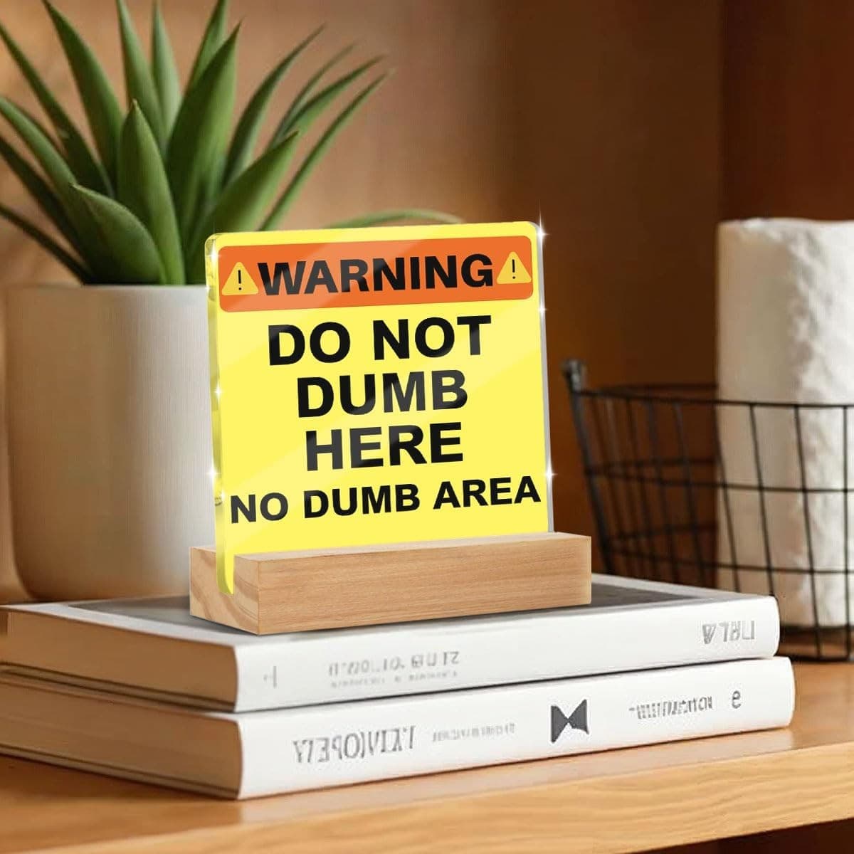 Funny Office Desk Decor Acrylic Sign Do Not Dumb Here 4x4 Gift Coworker - Thumbnail 6