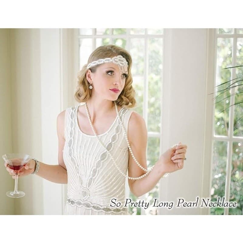 Long Faux Pearl Necklace 69" Layered White 8mm Beaded Strand Women Jewelry - Thumbnail 5