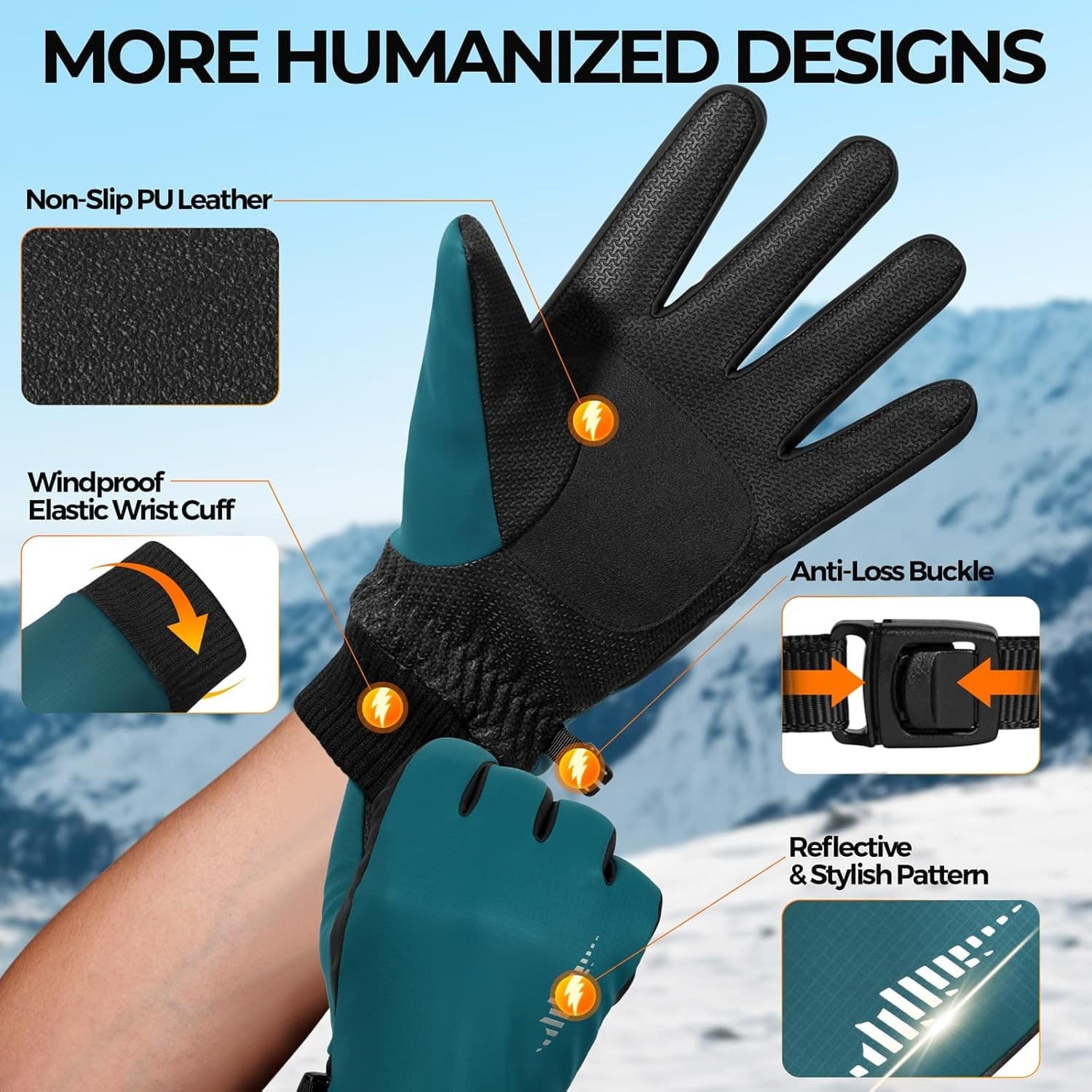 RIVMOUNT Winter Gloves 3M Thinsulate Waterproof Touchscreen Ski Cold Weather S - Thumbnail 3