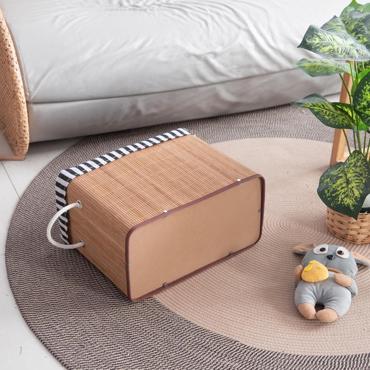 2PCS Bamboo Storage Basket Fabric Lined Under Desk Organizer - Thumbnail 7