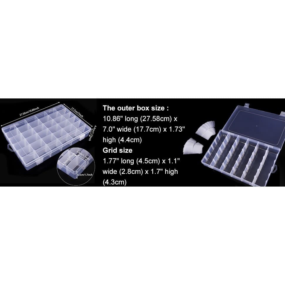 4 Pack 36 Grids Clear Plastic Organizer Box with Adjustable Dividers New - Thumbnail 7