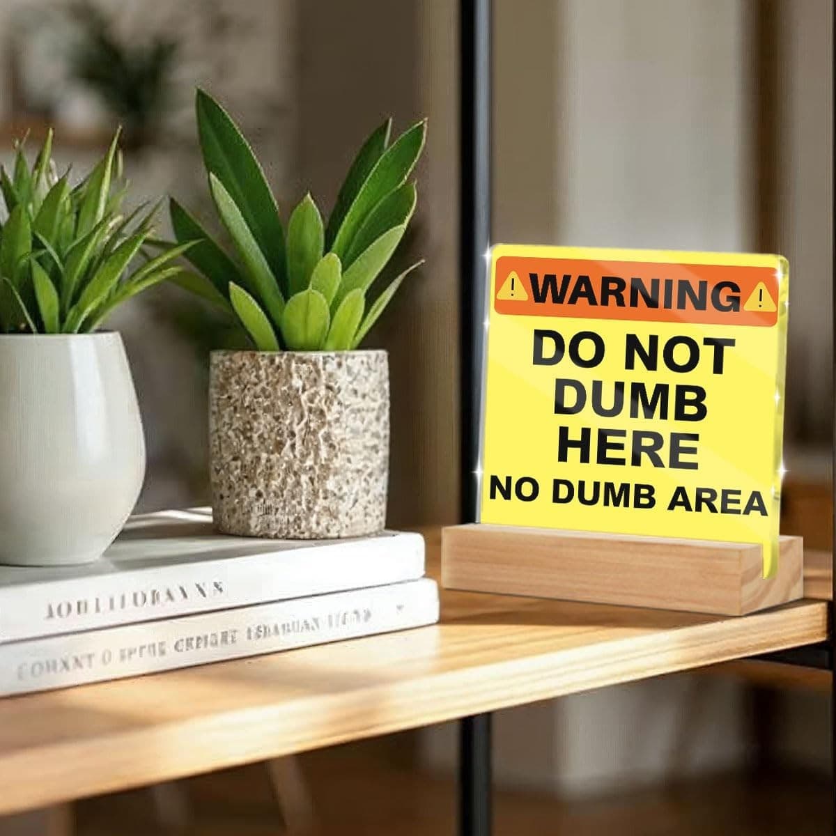 Funny Office Desk Decor Acrylic Sign Do Not Dumb Here 4x4 Gift Coworker - Thumbnail 4