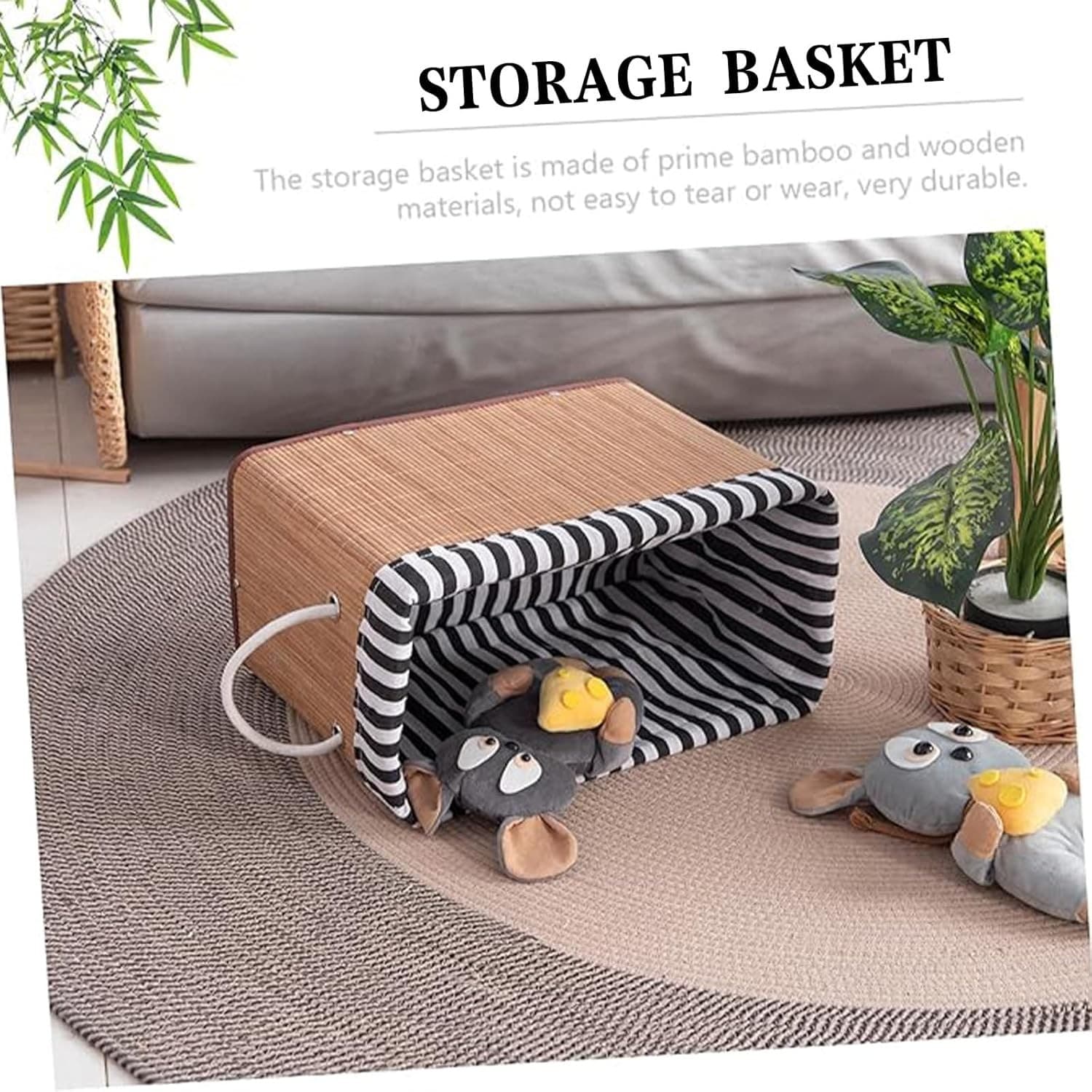 2PCS Bamboo Storage Basket Fabric Lined Under Desk Organizer - Thumbnail 6