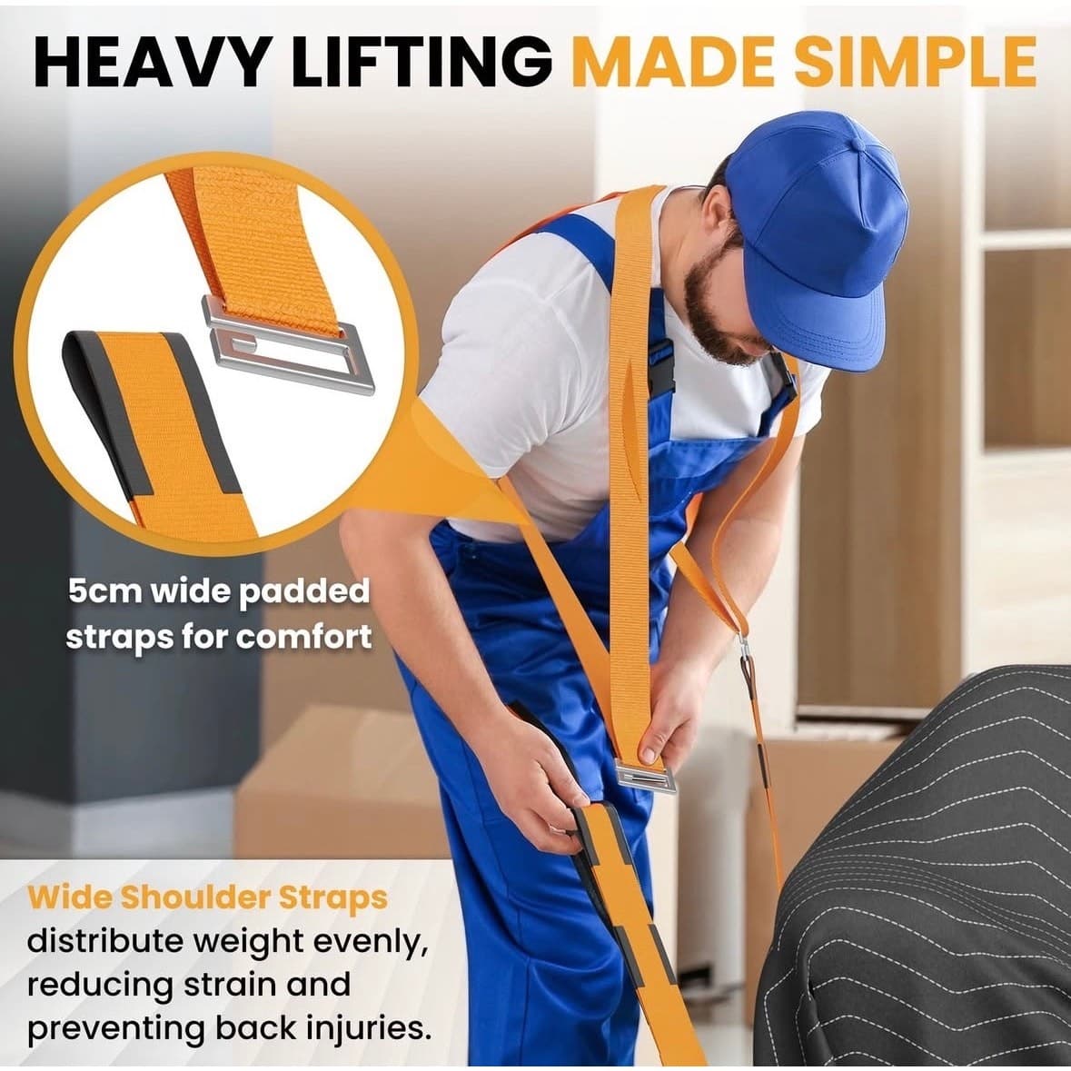 Heavy Duty Moving Blankets 3 Pack 72x42 Furniture Pads w/ Shoulder Straps - Thumbnail 4