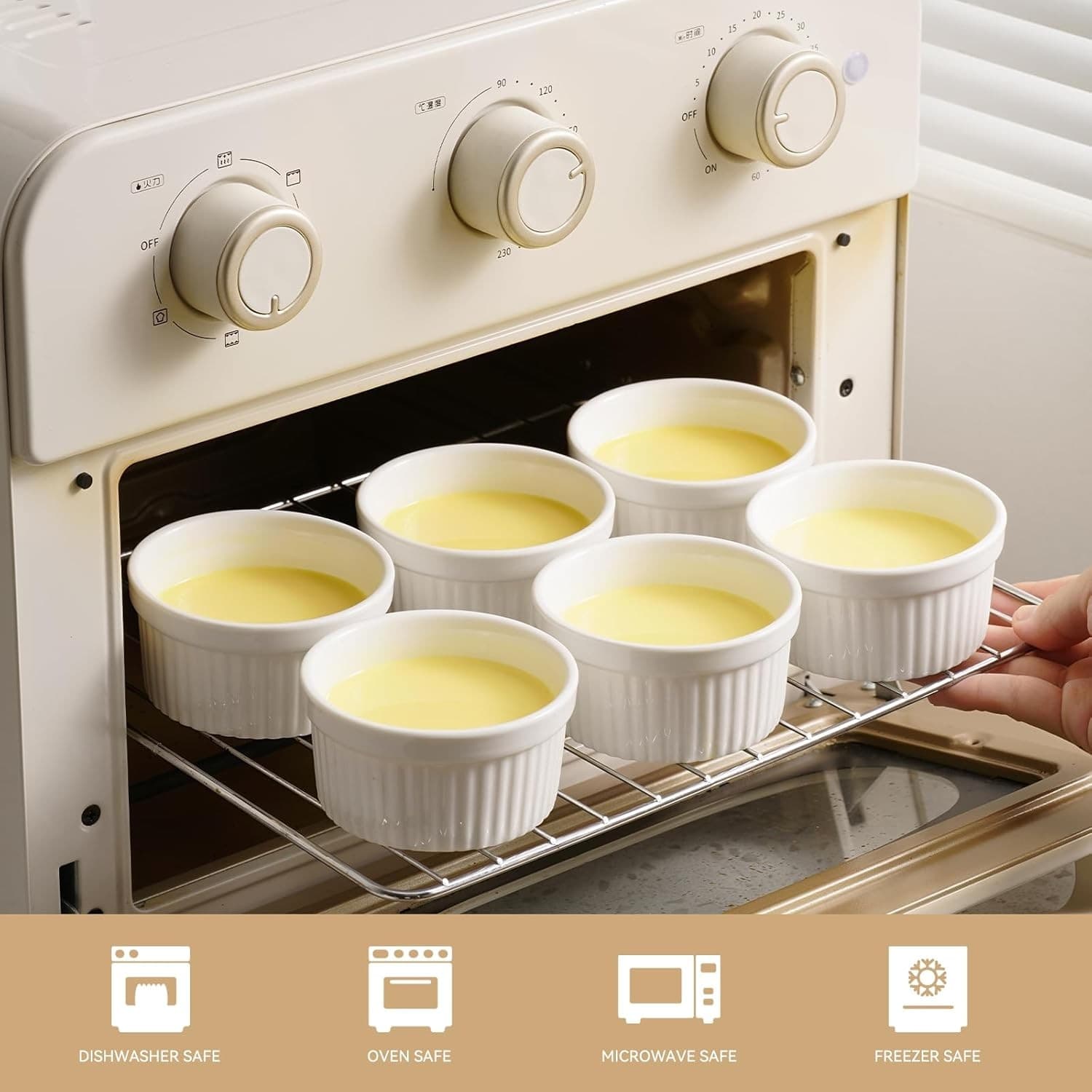 8oz Ceramic Ramekins with Lids Set of 6 Oven Safe White Creme Brulee Cups - Thumbnail 7