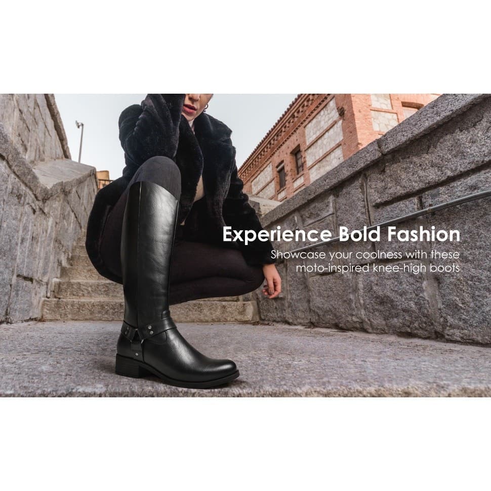 DREAM PAIRS Women Knee High Riding Boots Side Zipper Buckle Black Size 10 - Thumbnail 13