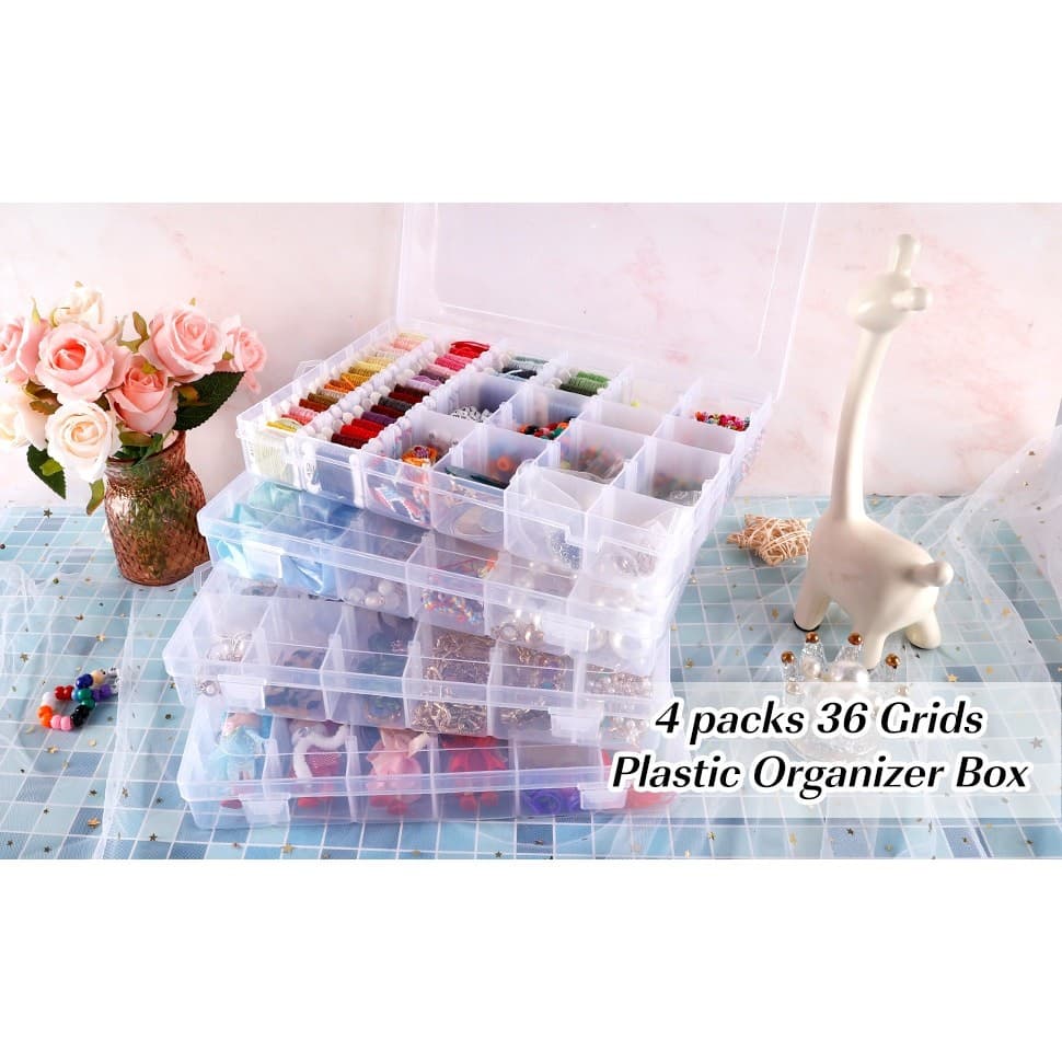 4 Pack 36 Grids Clear Plastic Organizer Box with Adjustable Dividers New - Thumbnail 11