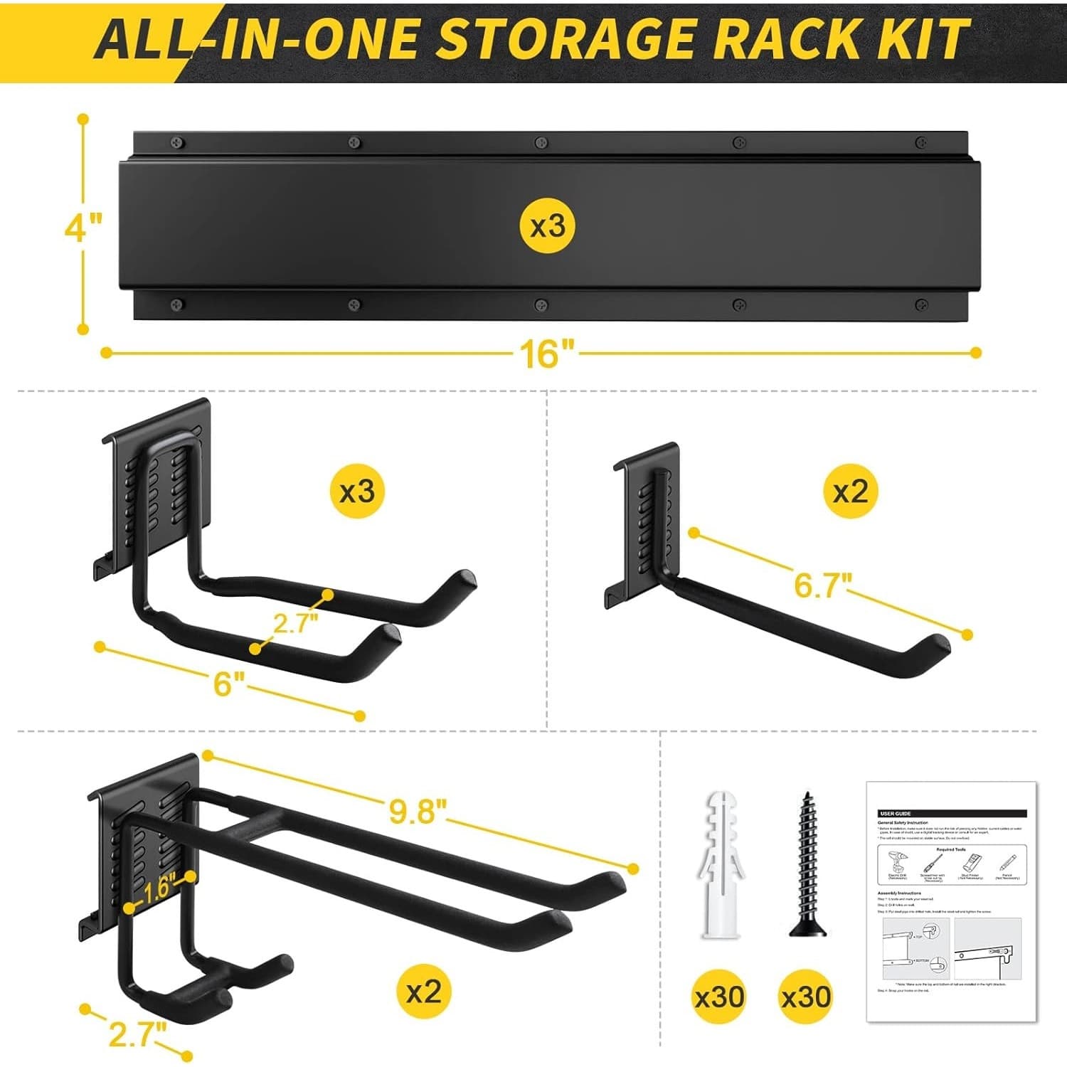 48" Alloy Steel with 3 Panels & 7 Hooks Heavy Duty 440lbs Adjustable Hooks - Thumbnail 5