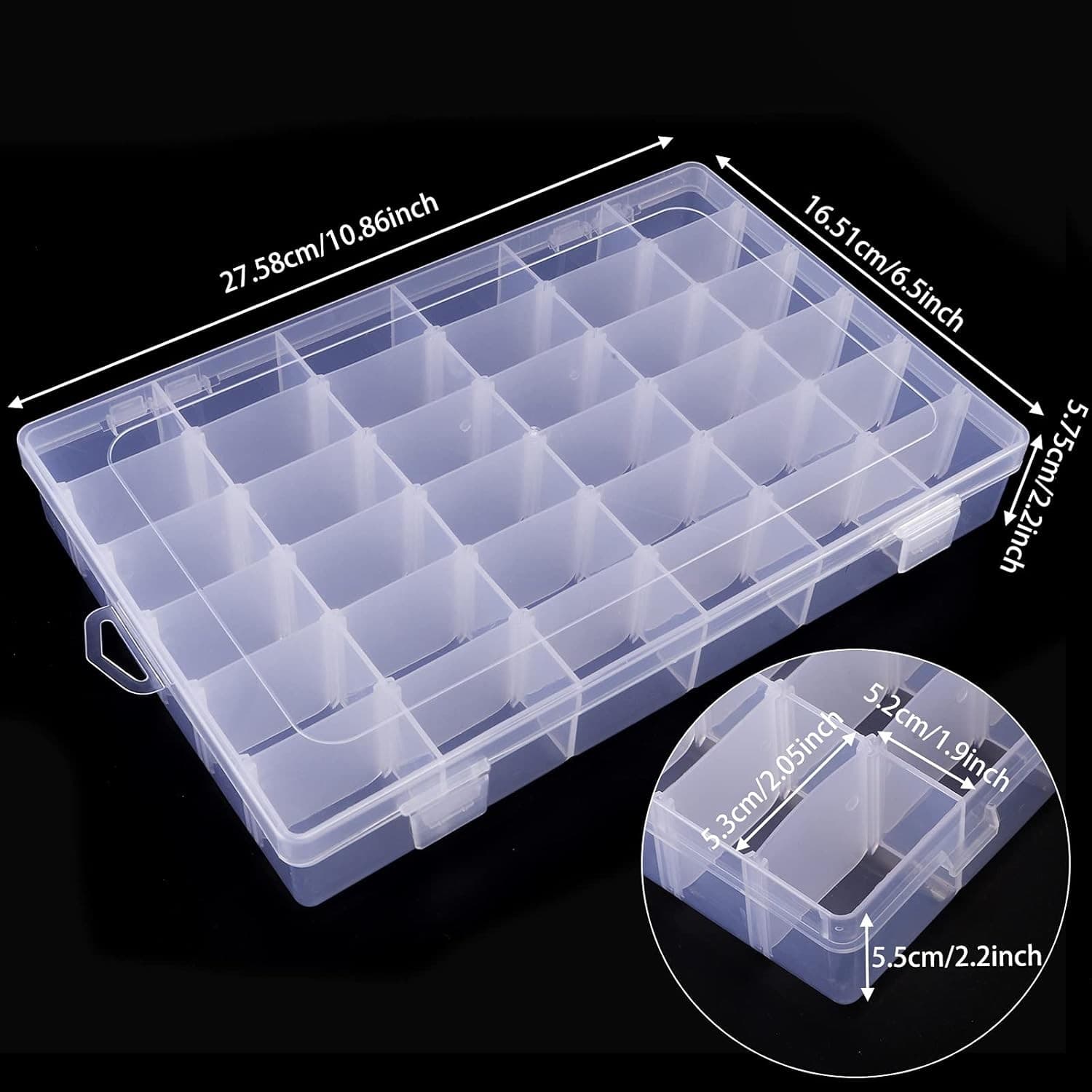 4 Pack 36 Grids Clear Plastic Organizer Box with Adjustable Dividers New - Thumbnail 3