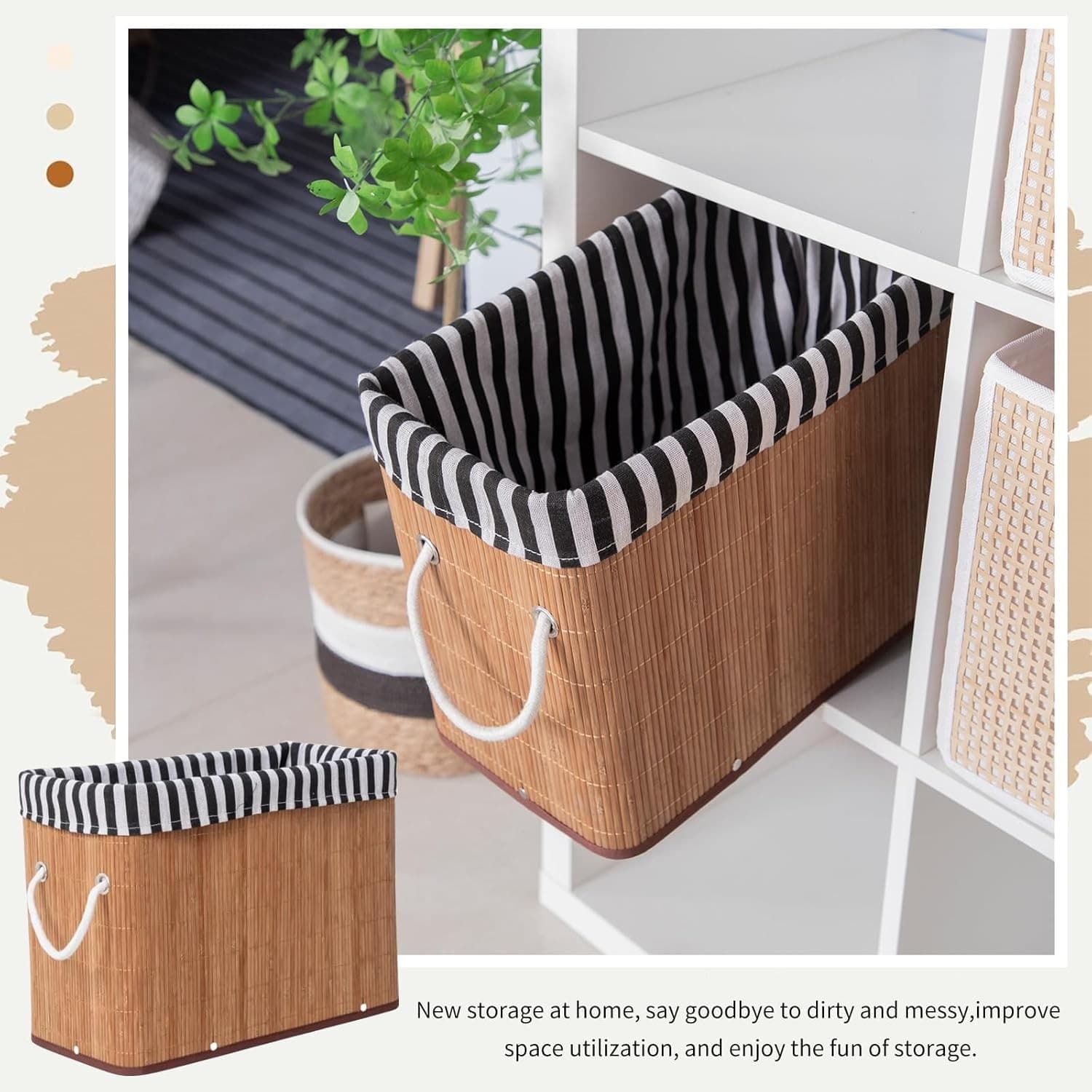2PCS Bamboo Storage Basket Fabric Lined Under Desk Organizer - Thumbnail 3