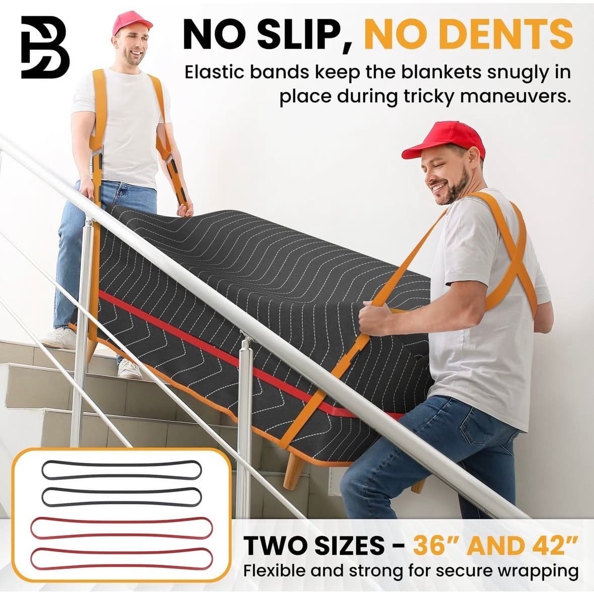 Heavy Duty Moving Blankets 3 Pack 72x42 Furniture Pads w/ Shoulder Straps - Thumbnail 5
