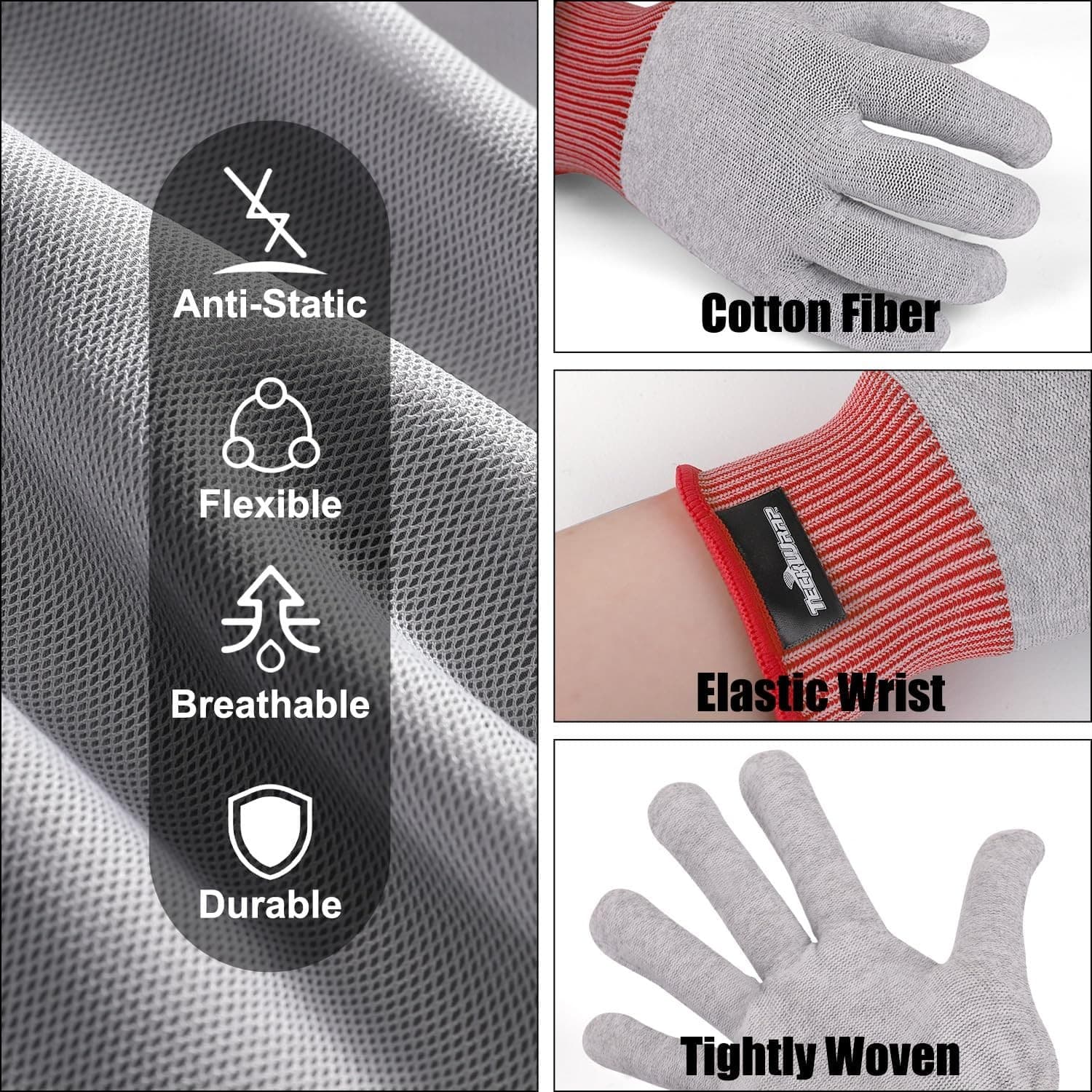 TeckWrap Vinyl Wrap Anti-Static Gloves Grey Car Decal Tint Application 2 Pairs - Thumbnail 5