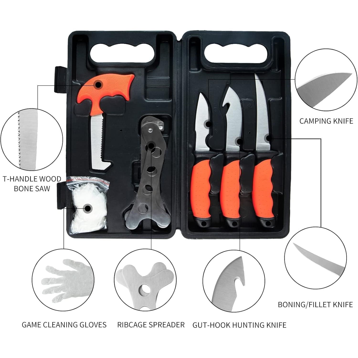 6-Piece Hunting Knife Set Game Processor Deer Elk Field Dressing Kit Hard Case - Thumbnail 4
