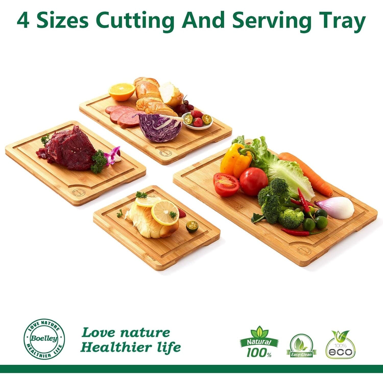 Bamboo Cutting Board Set 11-Piece w/ Juice Groove Utensils & Canvas Bag - Thumbnail 4