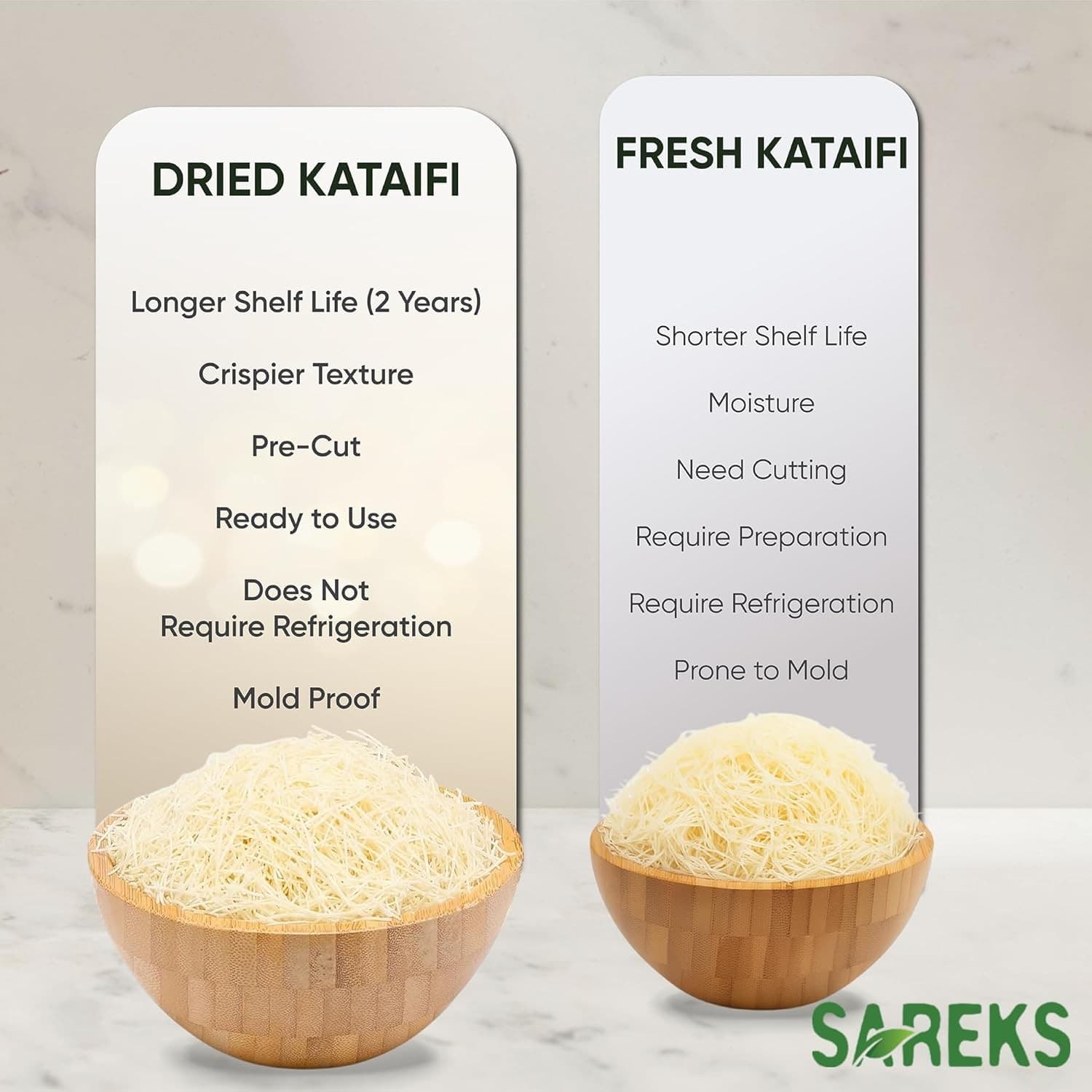 SAREKS Kataifi 500g Dried & Chopped Phyllo Dough | Unsalted Plant-Based Kadayif - Thumbnail 4