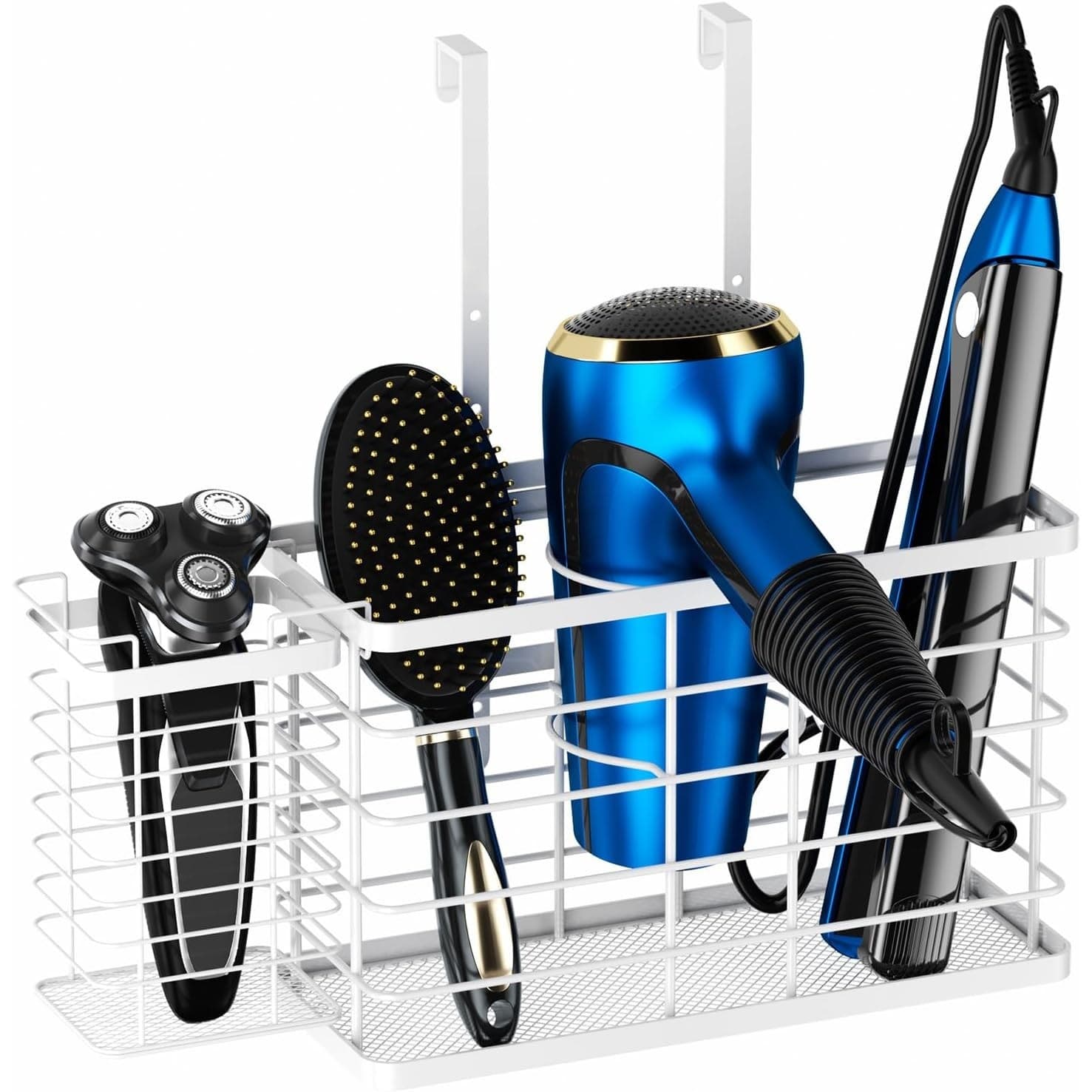 Hair Tool Organizer Wall Mount Dryer Holder Cabinet Door 3 in 1 No Drill White - Thumbnail 3