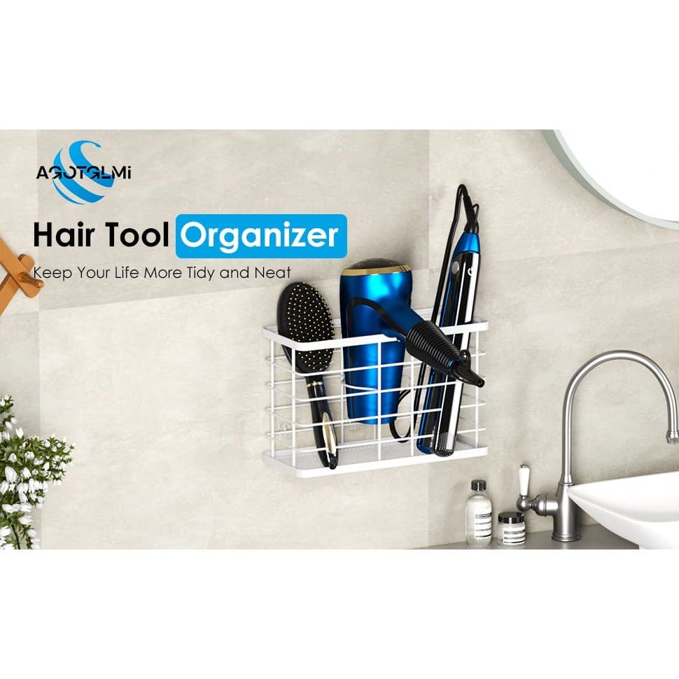 Hair Tool Organizer Wall Mount Dryer Holder Cabinet Door 3 in 1 No Drill White - Thumbnail 8